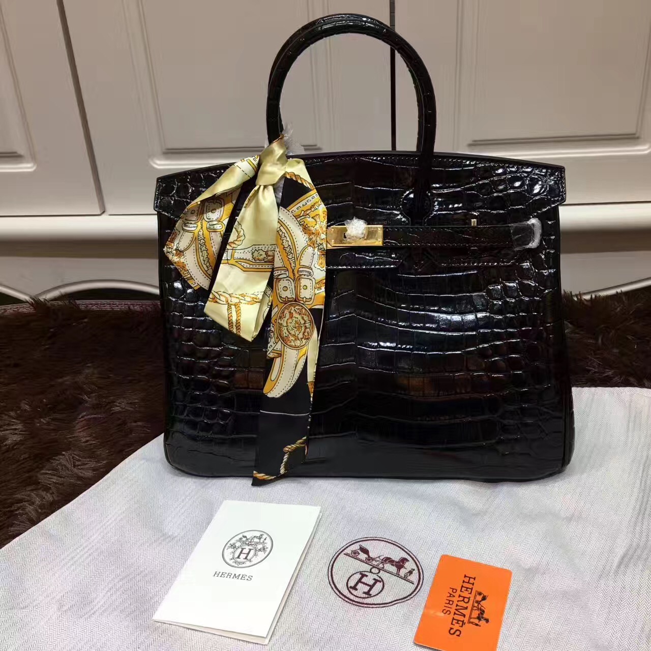 replica hermes handbags: hermes birkin 35 croco leather so-black