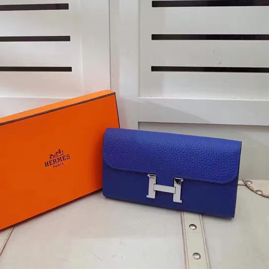 Hermes Jige Wallet Togo Leather Electric Blue