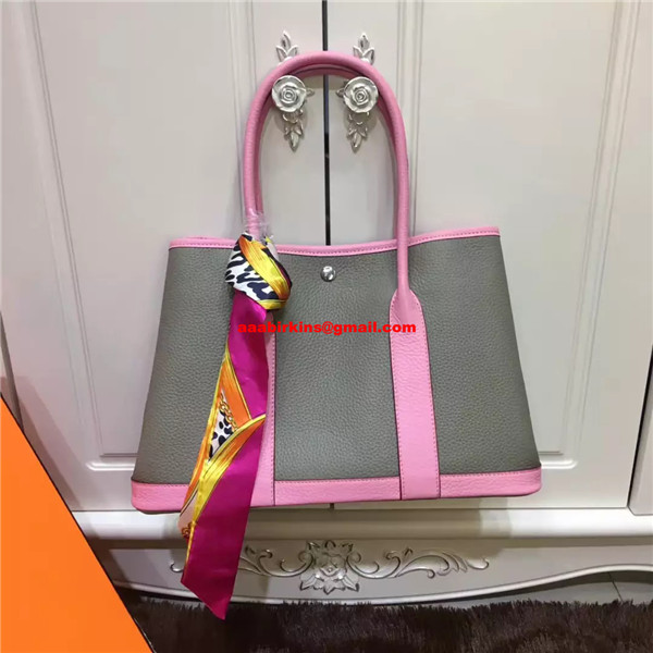 Hermes Garden Party 36cm Leather Handbag Grey Pink Replica Sale