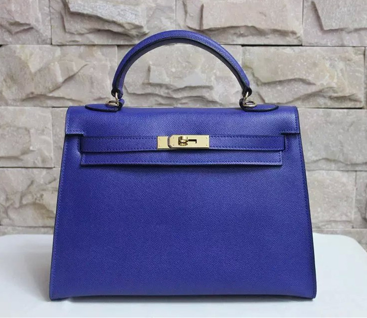 Kelly 32 leather handbag Hermès Blue in Leather - 32778869