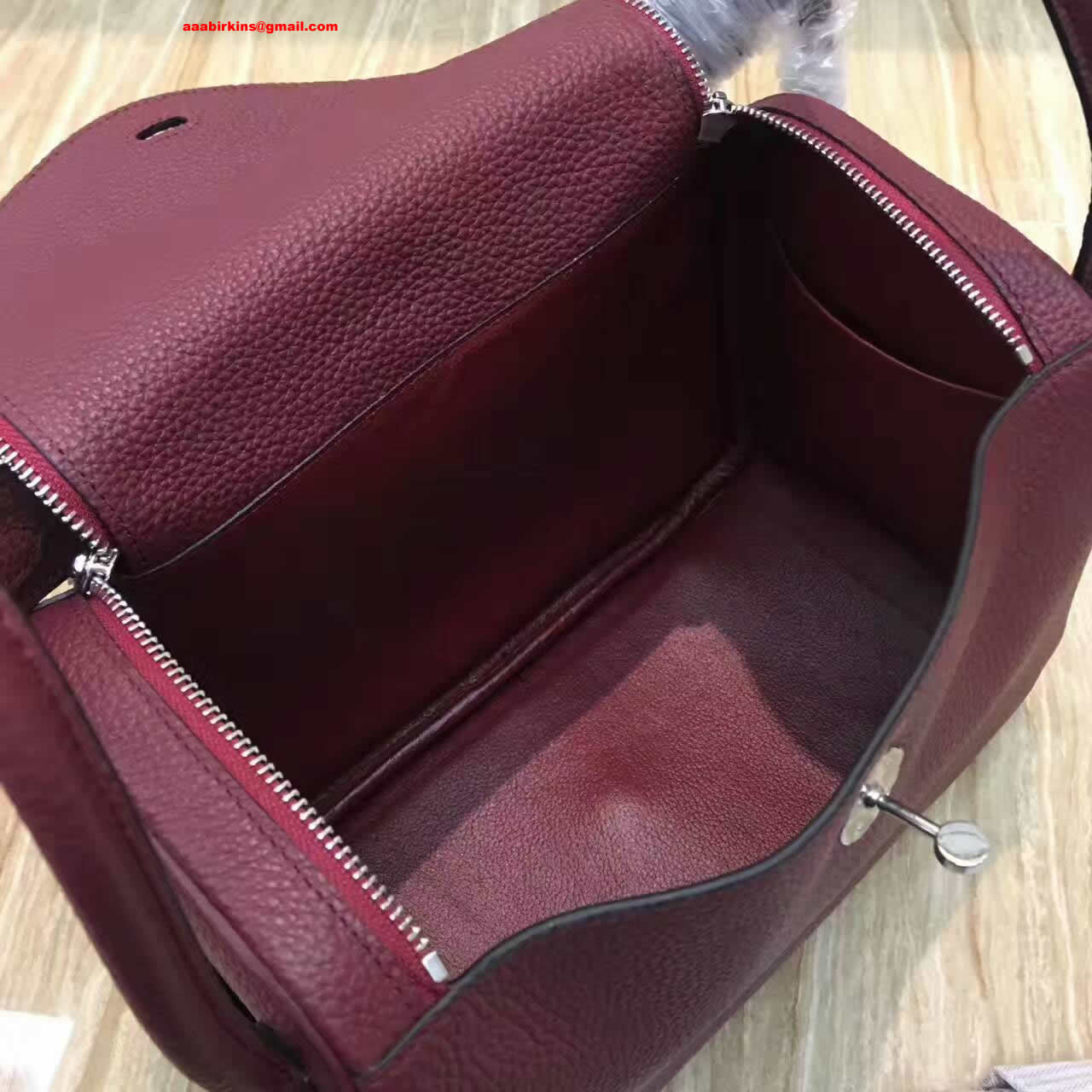 Hermes Lindy 30cm Handbag Burgundy Silver