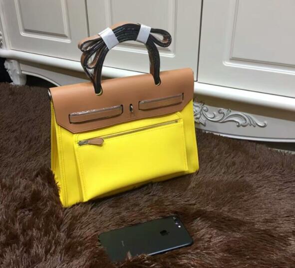 Hermès HERBAG 31 YELLOW JAUNE DE NAPLES CANVAS NATUREL LEATHER BAG