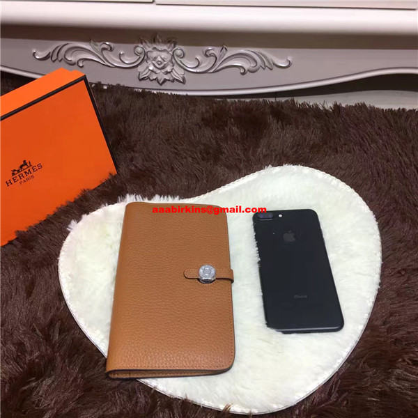 Hermes Light Coffee Leather Ostrich Veins Dogon Wallet